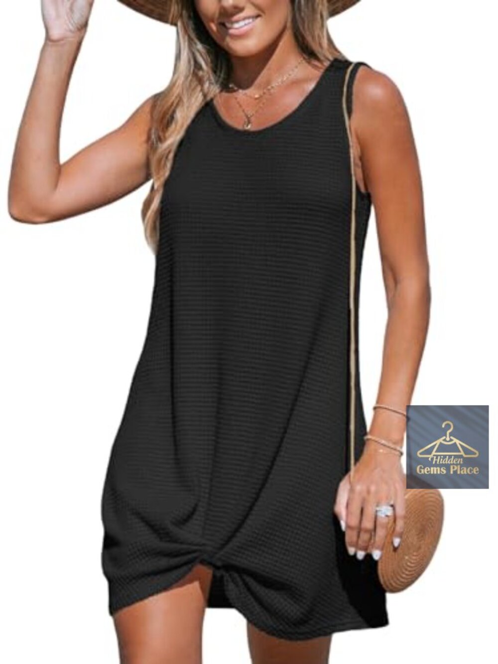 Waffle Knit Sleeveless Swim Cover-Up Mini Dress Beach Pool